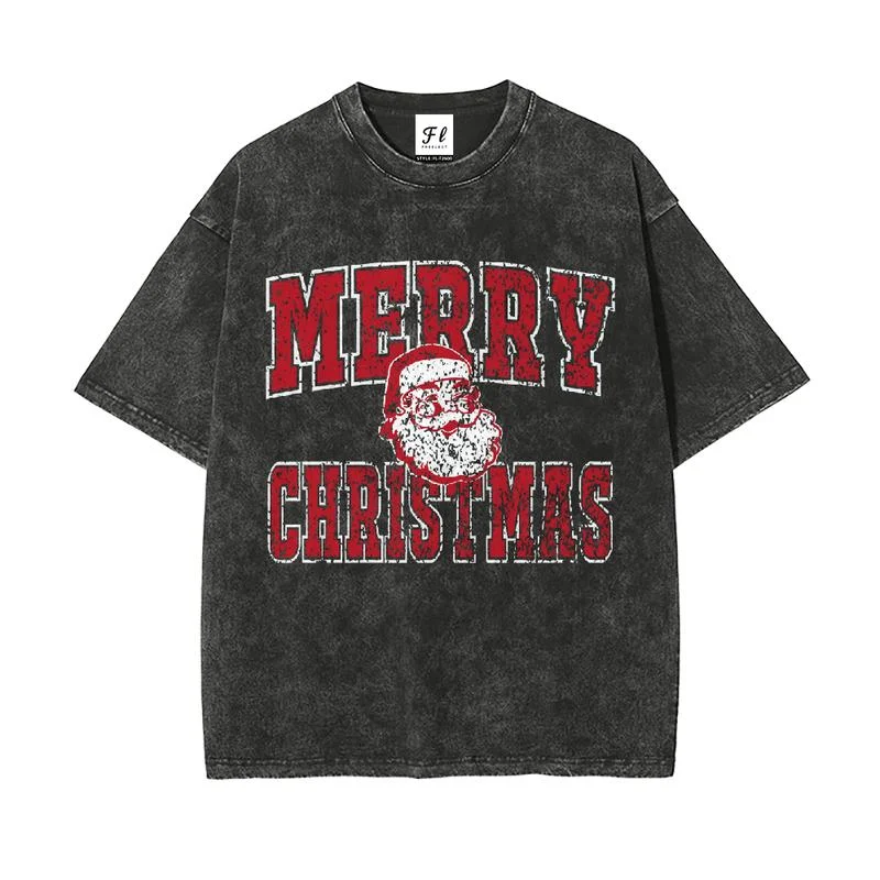 クリスマス サンタ オーバーサイズ Tシャツ ユニセックス レトロスタイル ソフトで快適な生地 カジュアル デイリーウェア お祝いのギフトオプション トレンディ