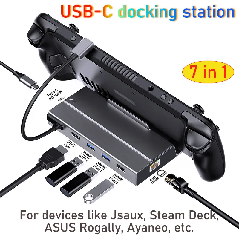 

7 in 1 USB-C HUB NVME M2 SSD BOX Dock HD For ROG AYANEO jsaux steam deck dock accessories steam deck docking station HDMI 4K60HZ