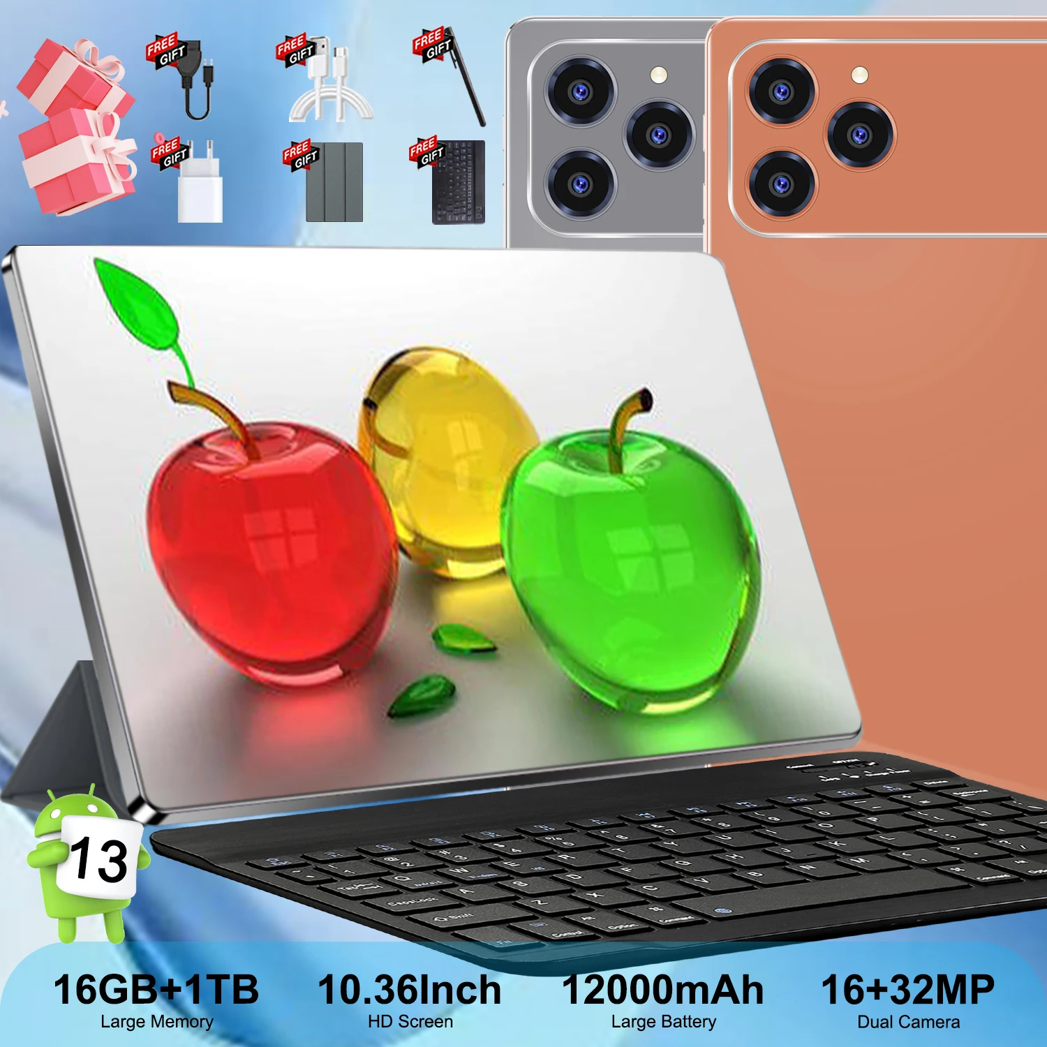 Tableta de 10.36 Pulgadas Android 13 16Gb Ram+1Tb Rom 10 Núcleos 12000Mah Google Play Tablets Pc 5g Cámara Dual Doble Sim Bluetooth Wifi