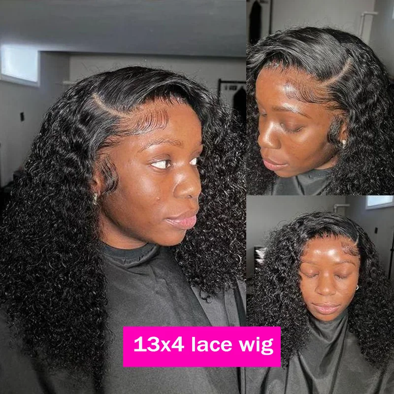 Wig Bob Pendek dengan Kepadatan 200% Rambut Manusia Keriting Wig Renda Depan Gelombang Dalam Rambut Remy Brasil 13X4 Frontal Pra Dipetik Simpul Dikelantang