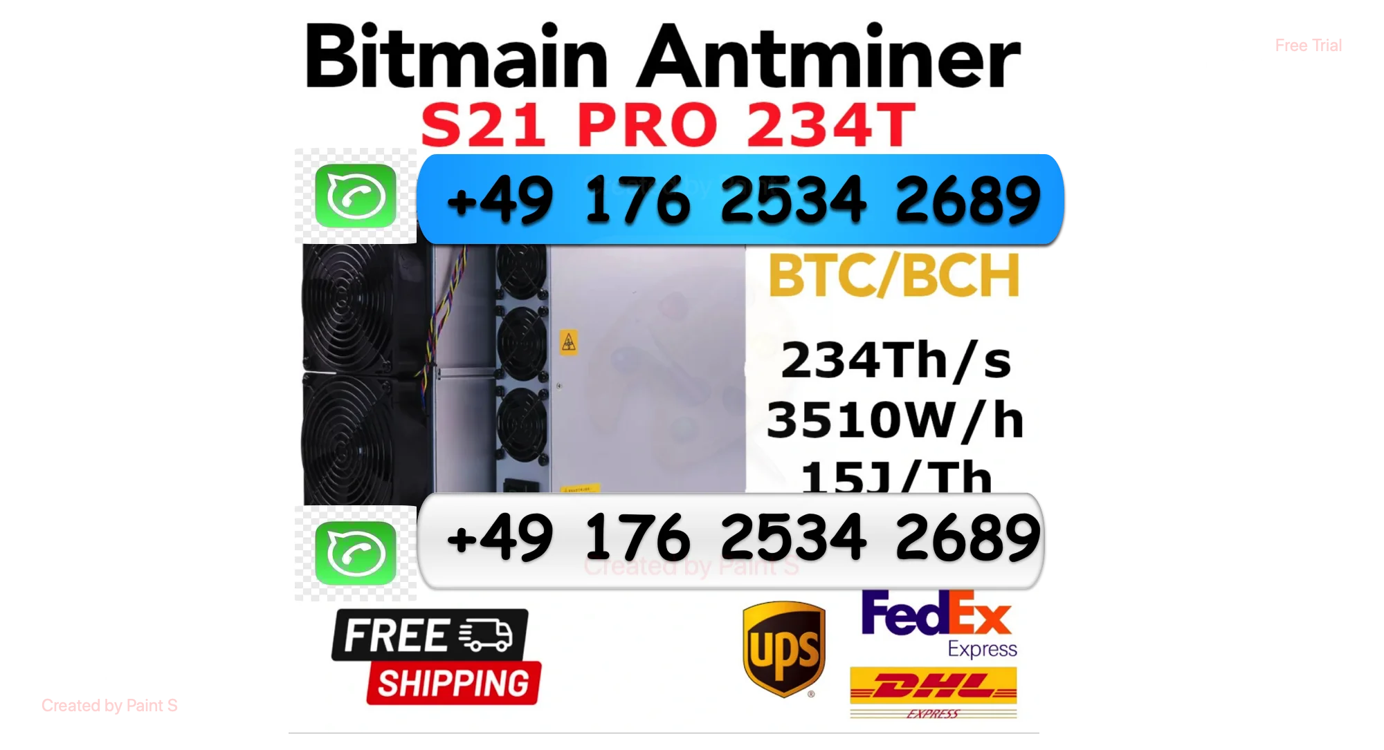 

H ! НОВЫЕ РАСПРОДАЖИ YR КУПИТЬ 4 ПОЛУЧИ 2 Бесплатно Новый Bitmain Antminer S21 Pro 234T 3510 Вт 15J/T BTC Bitcoin Miner ASIC Miner Crypto Miner