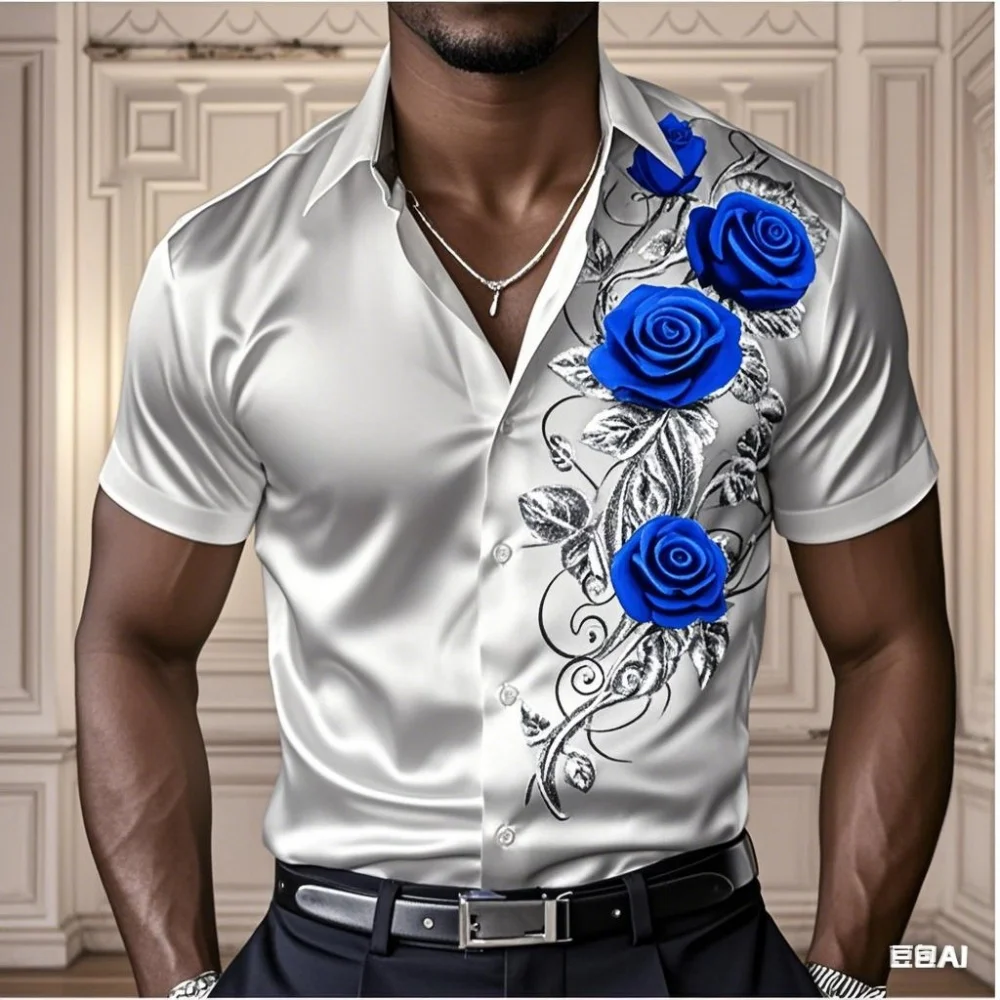 高級メンズローズシャツ、カジュアルで快適なボタンダウン長袖シャツ、ファッショナブルなフォーシーズンシャツ、プラスサイズのデザイン