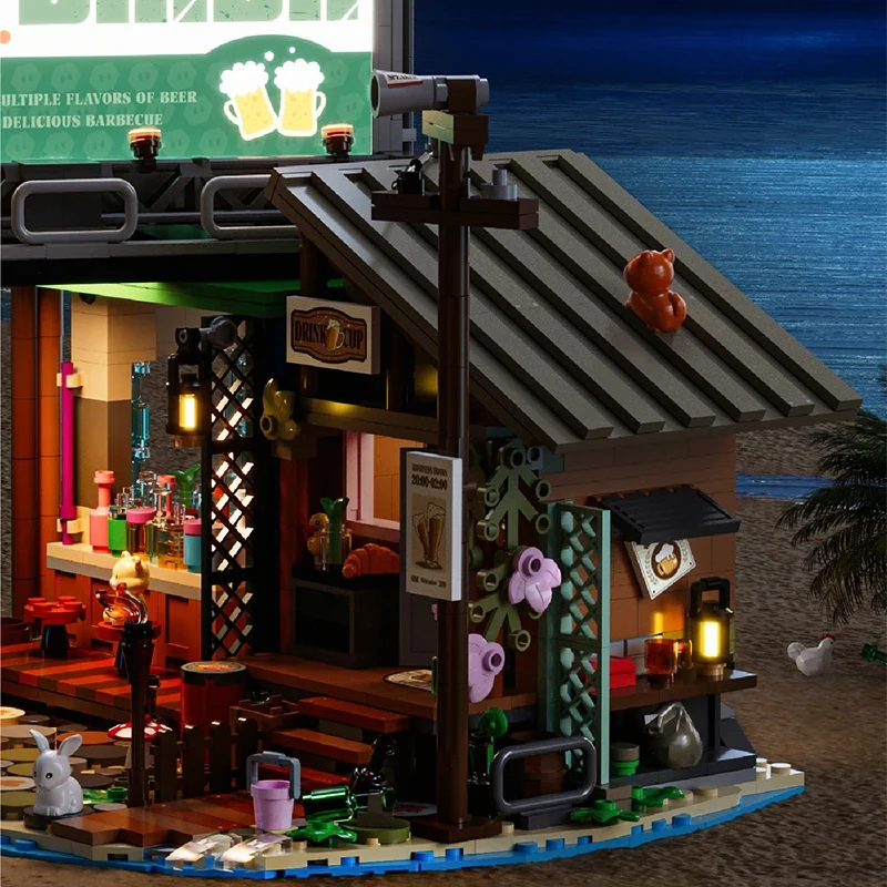 مدينة شارع عرض سلسلة قفص الاتهام بار الغابات منزل خشبي الرصيف بار اللبنات مع ضوء البناء الطوب لعبة هدية للكبار