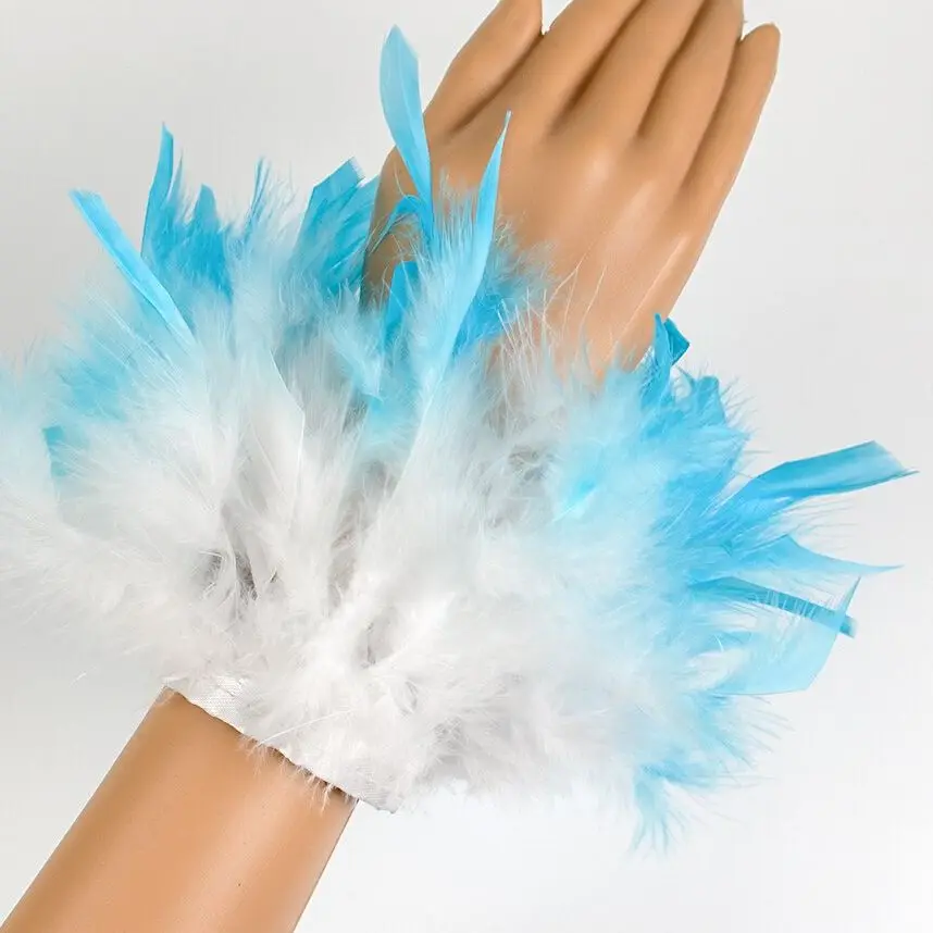 Real Fur Feather cuffs Snap on Feather wrist cuffs Customized Wristband with Feathers Trim For photos Wrist Sleeve