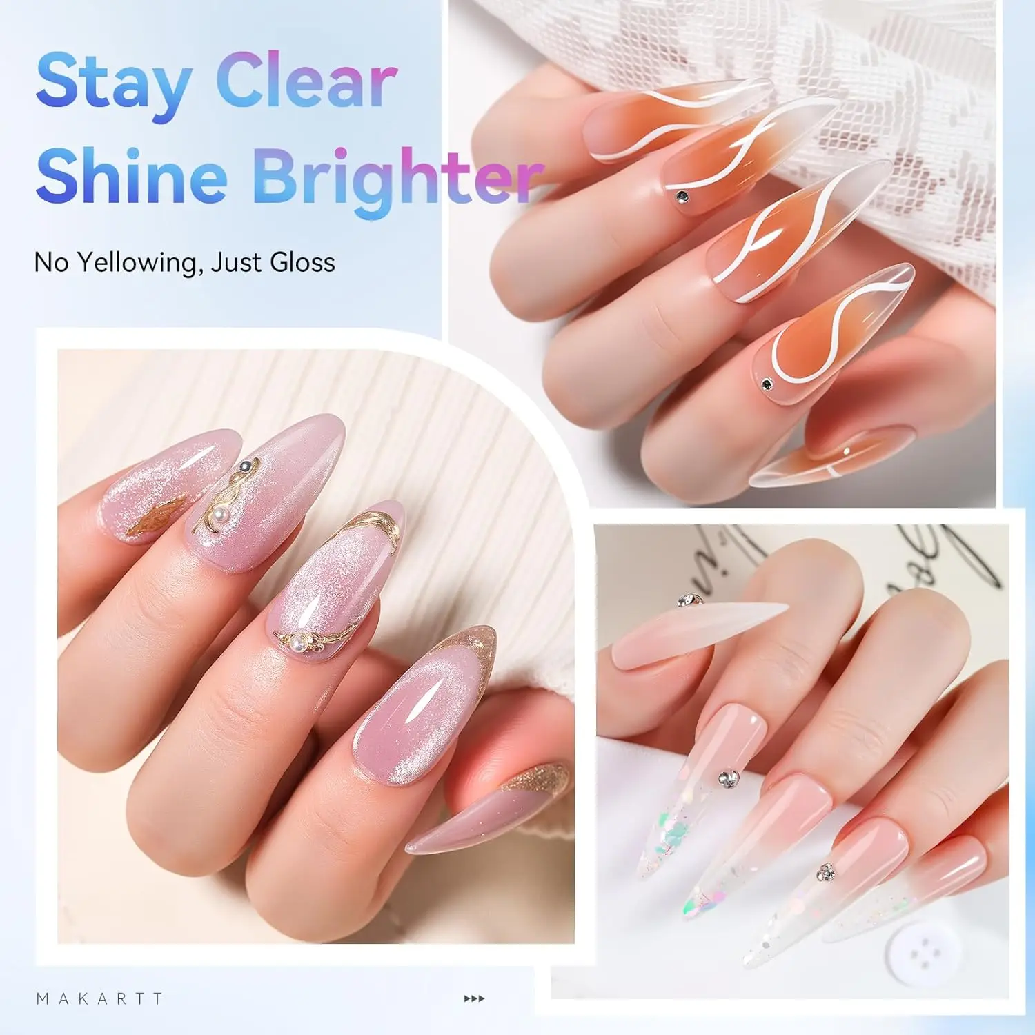 Makartt Gel Top Coat - 2 SZT. Top Coat Żelowy Bez Wymazywania Lakier do Paznokci Żelowy Wysoki Połysk Długotrwały, 10ML Przezroczysty Soak Off UV/LED