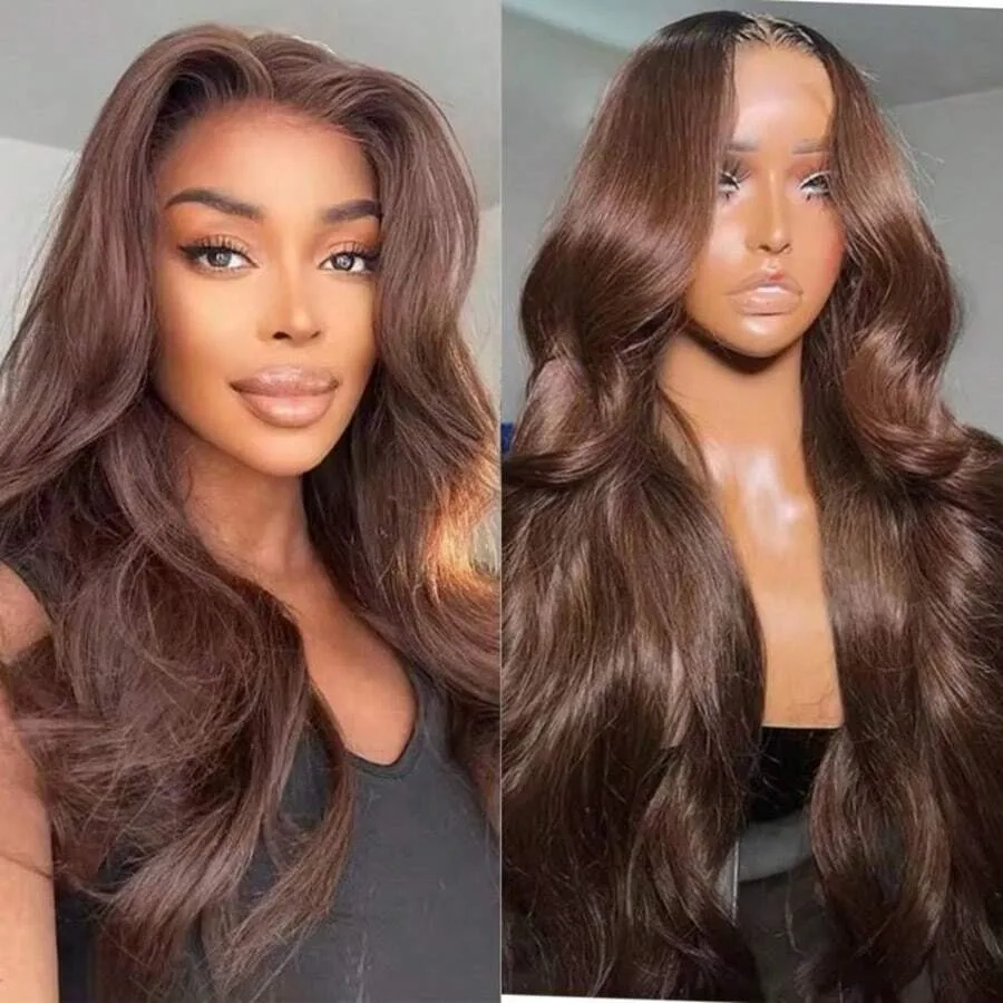 

Chocolate Brown 13x6 13x4 HD Lace Frontl Wigs Body Wave Wigs Human Hair Pre Plucked Natural Hairline Brazil Human Hair For Women