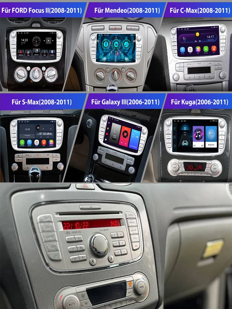 ESSGOO AI-bediening Android 15 7 inch IPS touchscreen display Draadloos Carplay Android auto Voor Ford Focus MK2 Mondeo C S Max Autoradio GPS-navigatie WiFi SWC Bluetooth USB Mirror link ASP Geluid - afbeelding 2