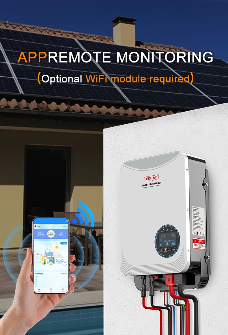 FCHAO Solar PV Hybrid Inverter 4.2KW 6.2KW WiFi APP Remote Control 24V48V Inverter Off-Grid MPPT High Power Sine Wave Inverter