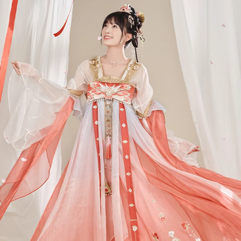 New Hanfu Costumes Chinese Traditional Embroidered Dress Tang Dynasty Women Princess Dress Festival Classical Dance Suit DQL7539