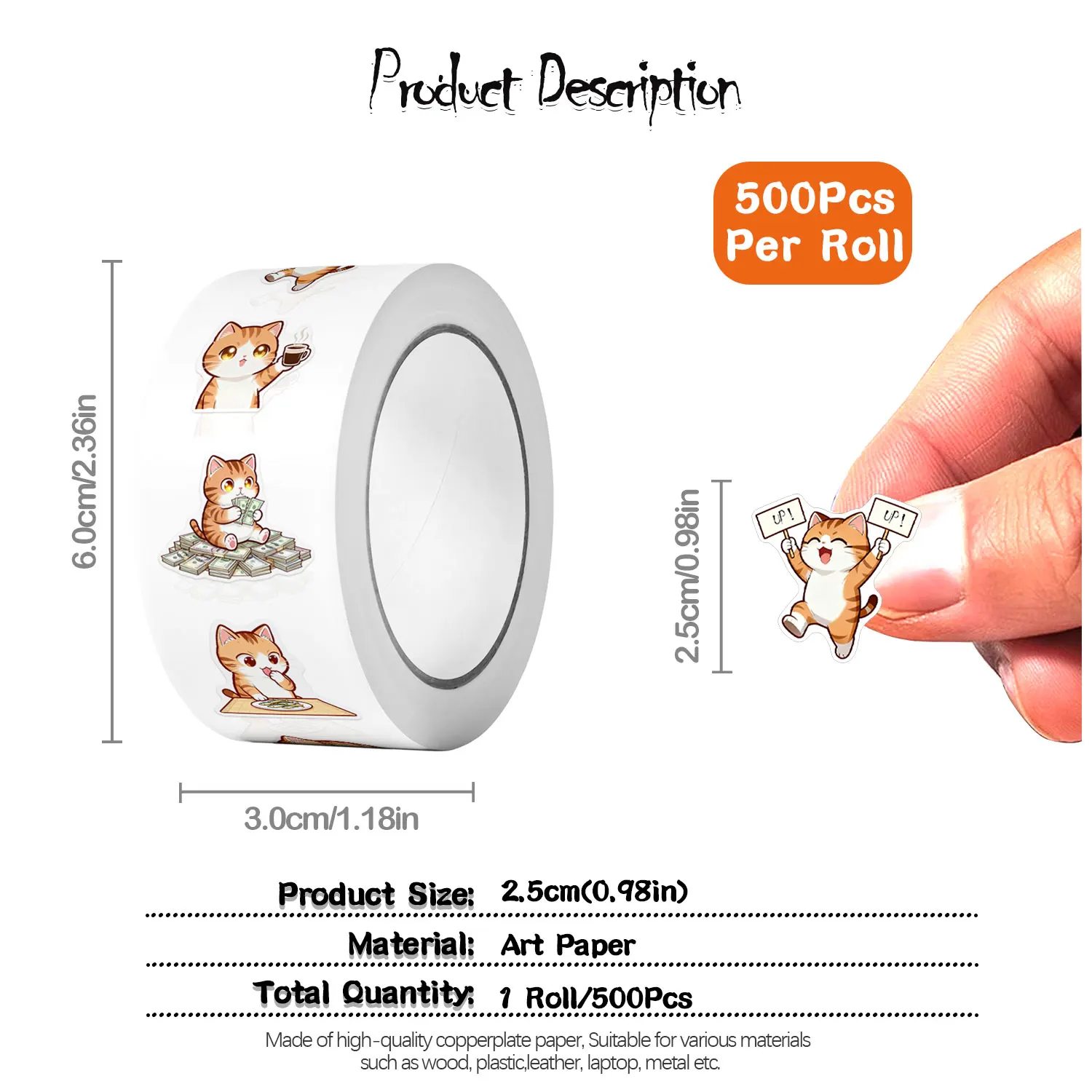 1 لفة (500 قطعة) الكرتون العمل القطط غير النظامية ملصق 2.5 سنتيمتر/1.0 ''10 تصاميم الشارات الفن تزين ختم تسميات تغليف الهدايا