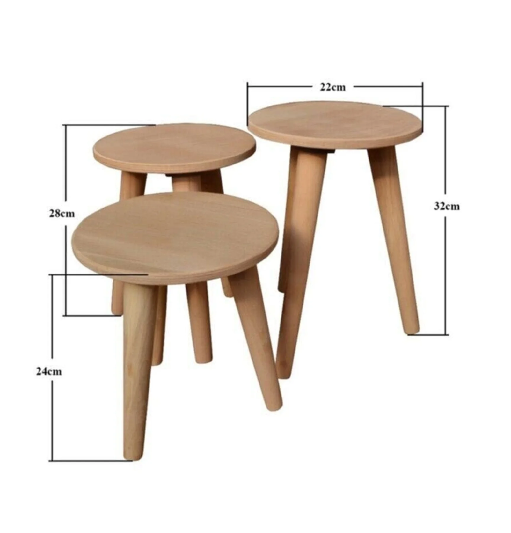 

Wooden 3-Set Round Stool natural wooden furniture stool footstool chair pouf ottoman pouffe livingroom furniture small chair set