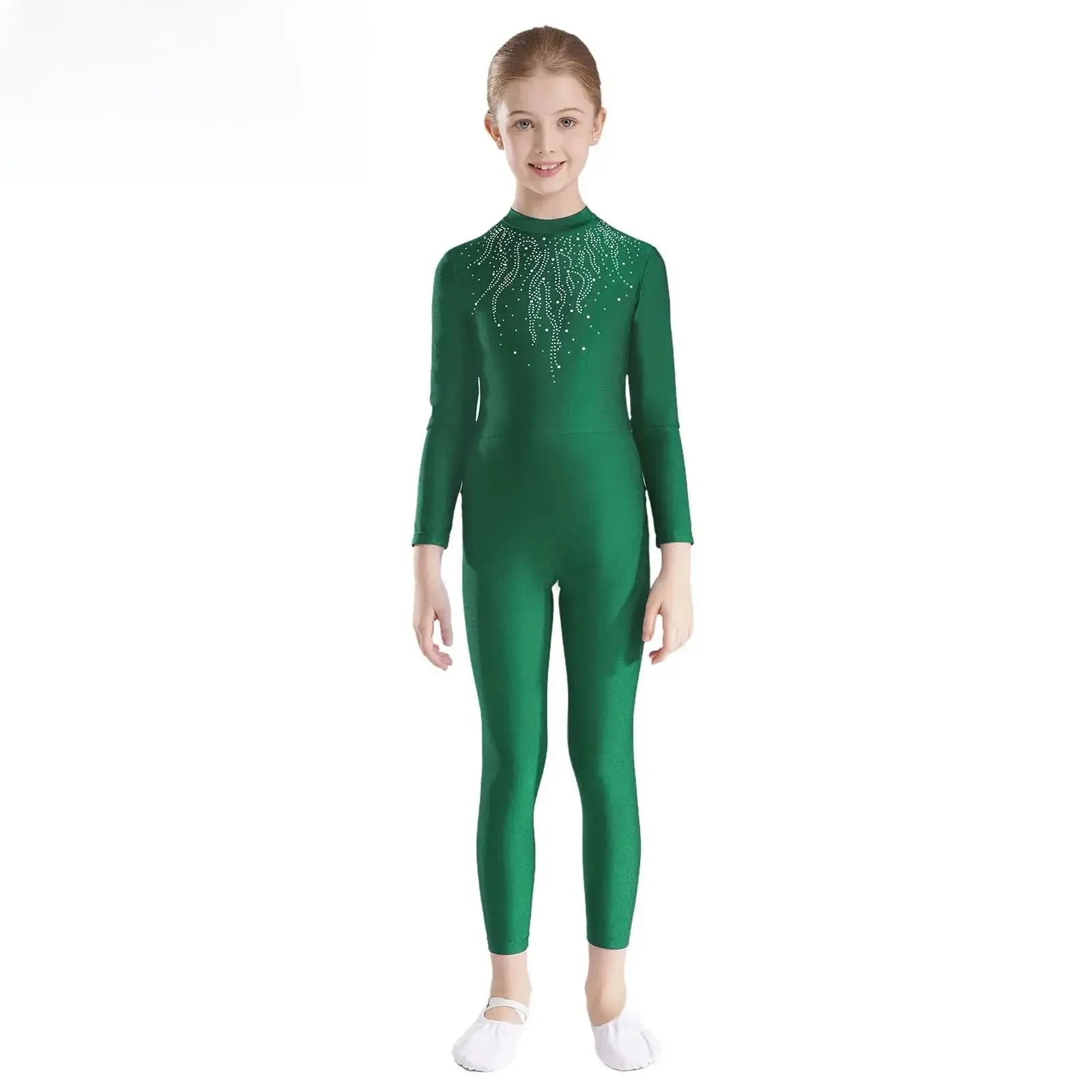 Aqsuit-Justaucorps de danse à manches longues pour adolescentes, combinaison de batterie en biscuits, dos en trou de serrure, vêtements de danse pour enfants, justaucorps de patinage artistique