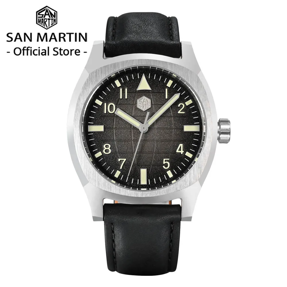 San Martin 38mm Sport Mens Watch Luxury Men Automatic Mechanical Wristwatch Original Design Grid Texture Dial 10Bar SN0026