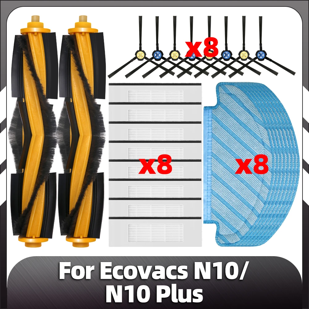 Ecovacs N10 및 N10 + 교체 메인 사이드 브러시, HEPA 필터 걸레 패드, 먼지 봉투 예비 부품 액세서리 호환