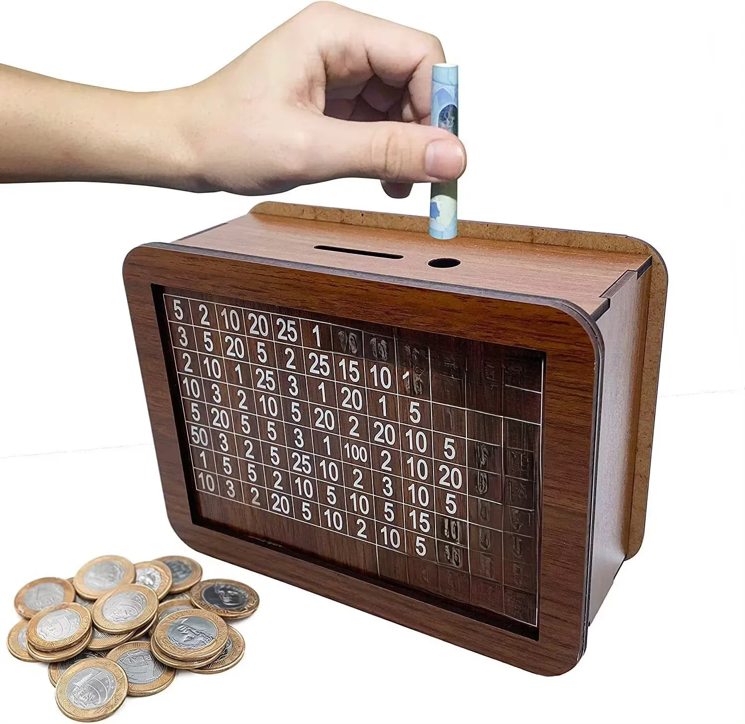 1 pièces tirelire en bois tirelire bois tirelire réutilisable avec objectif d'épargne et chiffres tirelires tiroir-monnaie