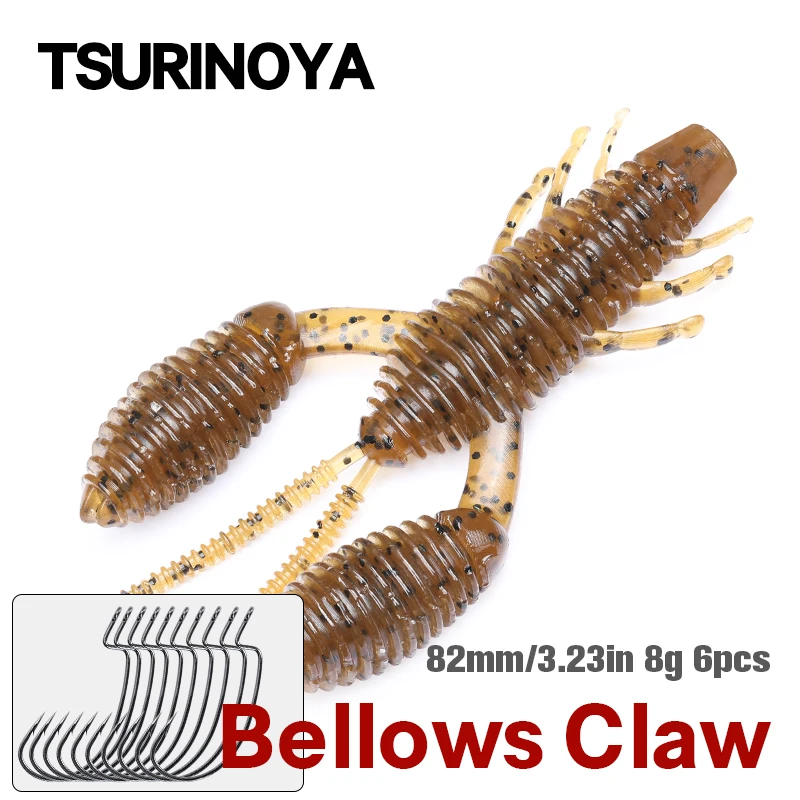 TSURINOYA PREDATOR Soft Worm Set With Hooks 82mm 6pcs Artificial Shrimp Soft Baits Plastic Lure Fishing Lures Bass Pike Carp