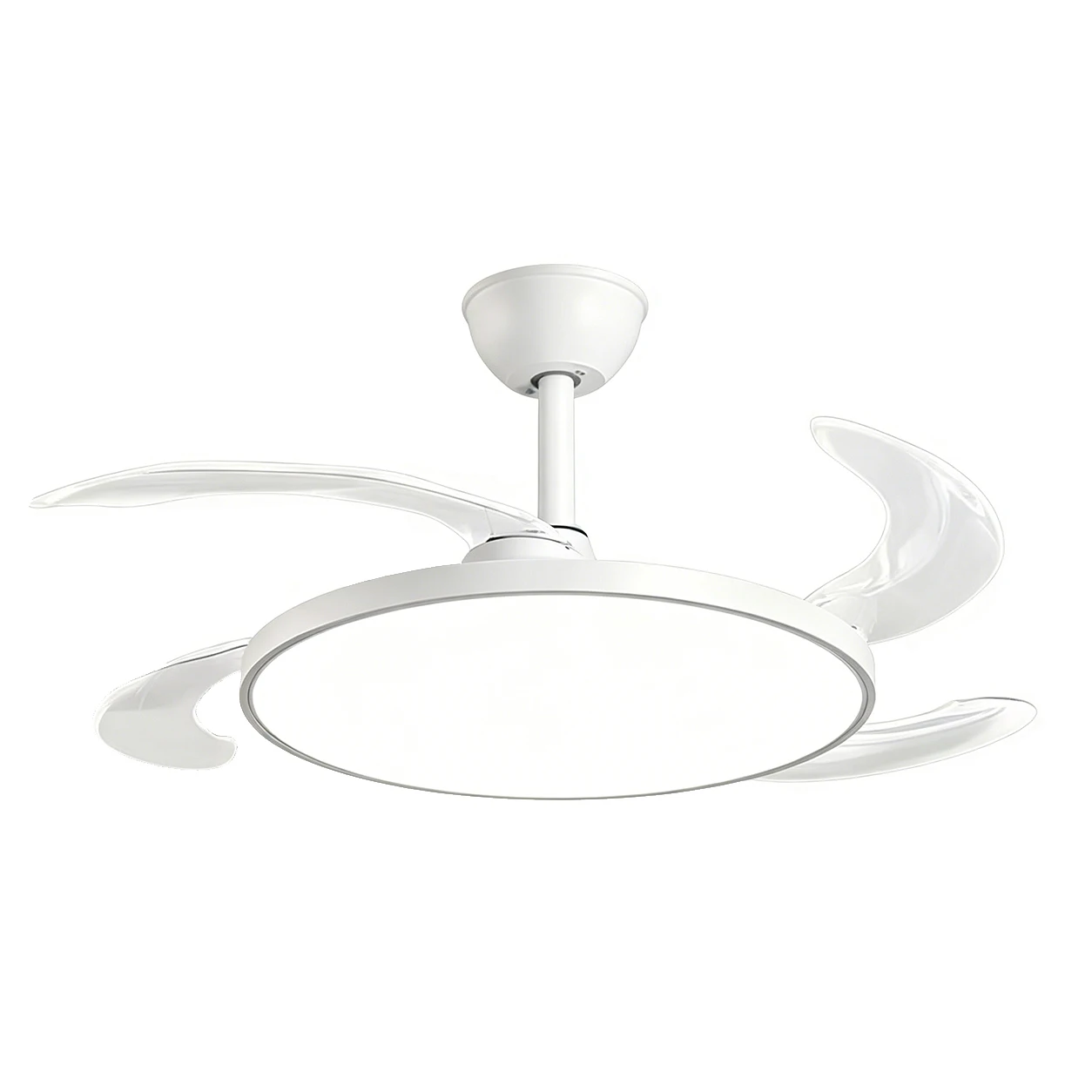 Wentylator sufitowy z ściemnianym oświetleniem LED 50x50 cm 48W, niewidoczne, chowane łopatki, cichy, sterowany pilotem, timer 1/2/4 godz., 3 prędkości, nowoczesny biały design, IP20, niskie zużycie — 2