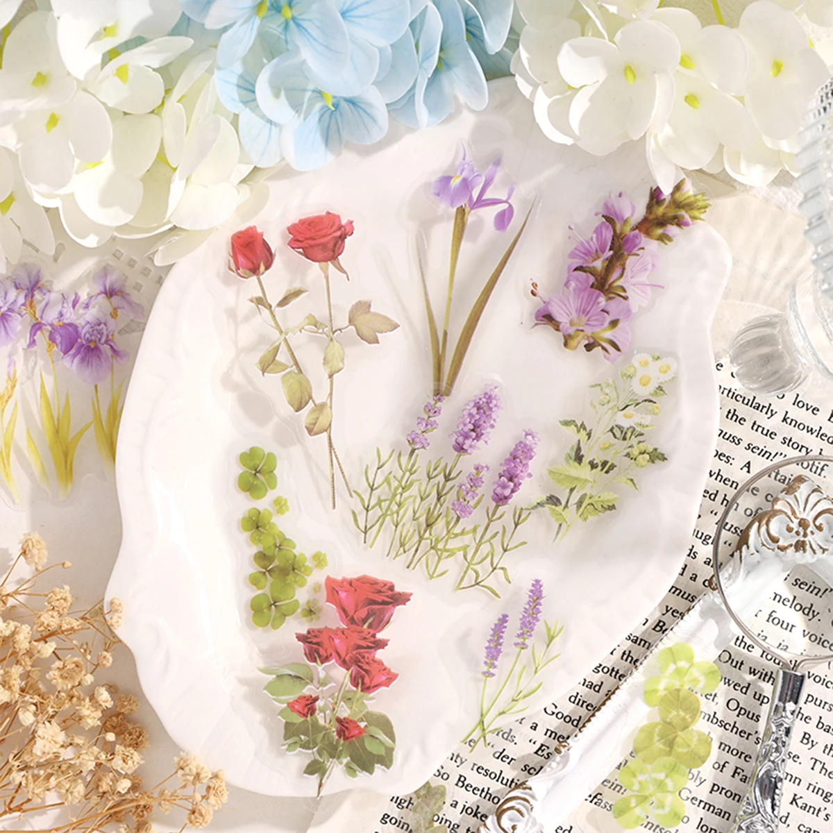 เทปโน้ตบุ๊ก PET 6 ม้วน/กล่อง ลายดอกไม้สร้างสรรค์ สำหรับตกแต่งสมุดโน้ตและทำสมุดภาพ ของขวัญสำหรับเพื่อน