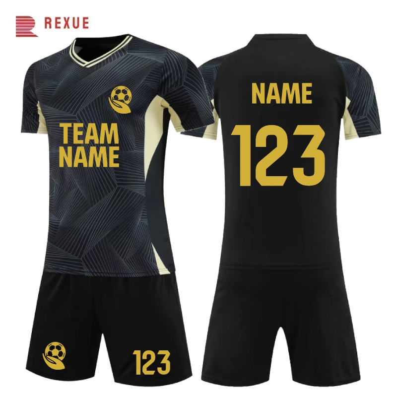 Black Uniforms De Fútbol 2024 Soccer Nation Team Shirt Shorts Set 2pcs Professional Customized Short Sleeve Futsal Thai Quality