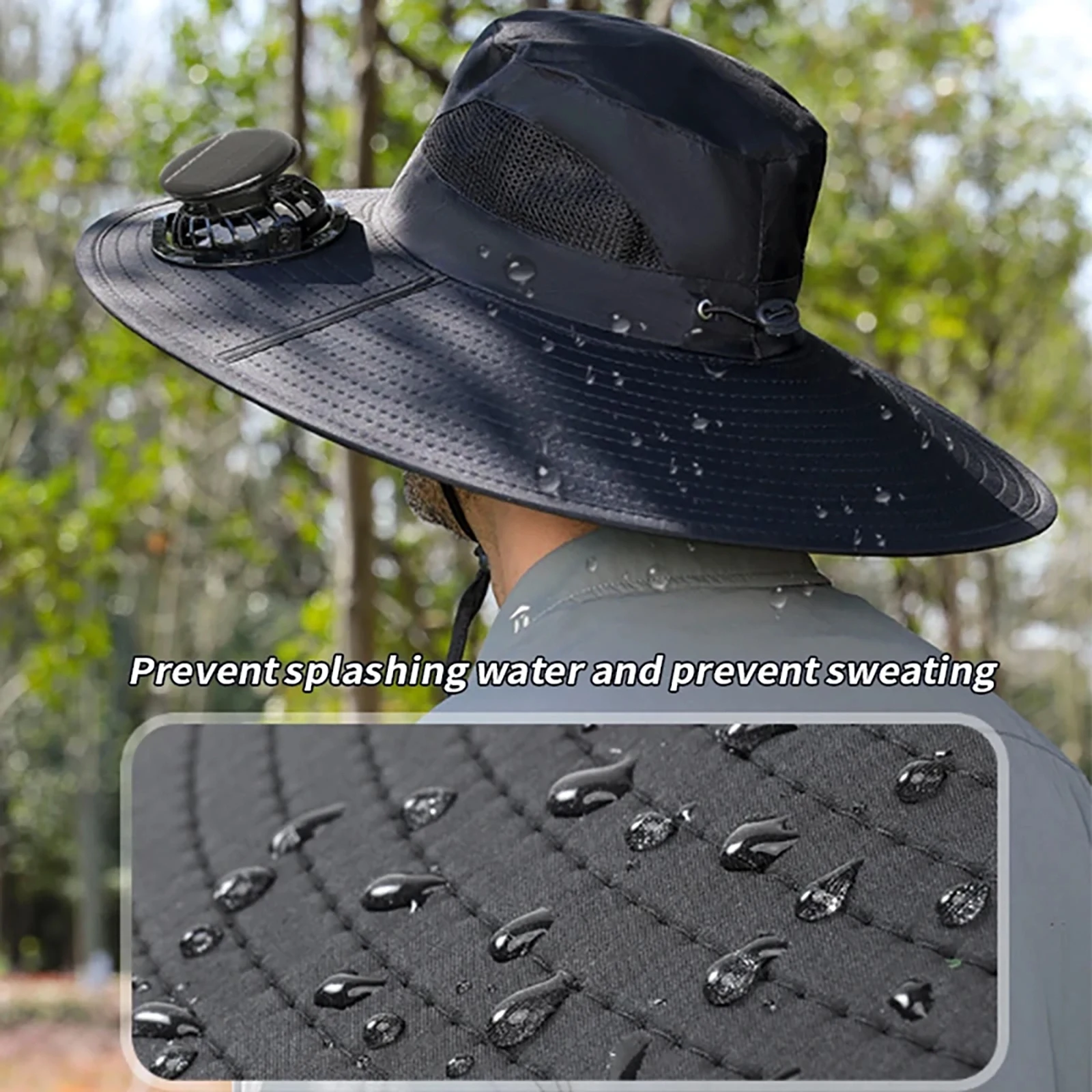 Outdoor Air Conditioning Wide Brim Heat Protection Anti-ultraviolet Solar Fan Sun Hat Waterproof Fishing Hat