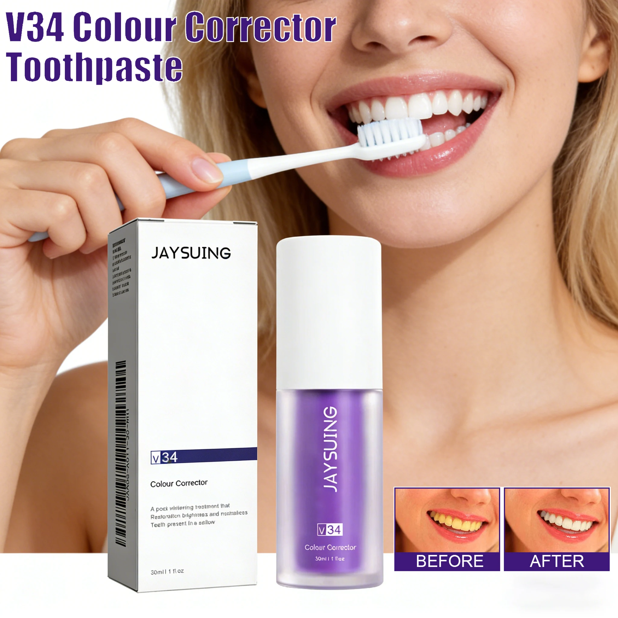 

Зубная паста JAYSUING V34 для отбеливания зубов, удаления пятен, усиления белизны и уменьшения желтизны.