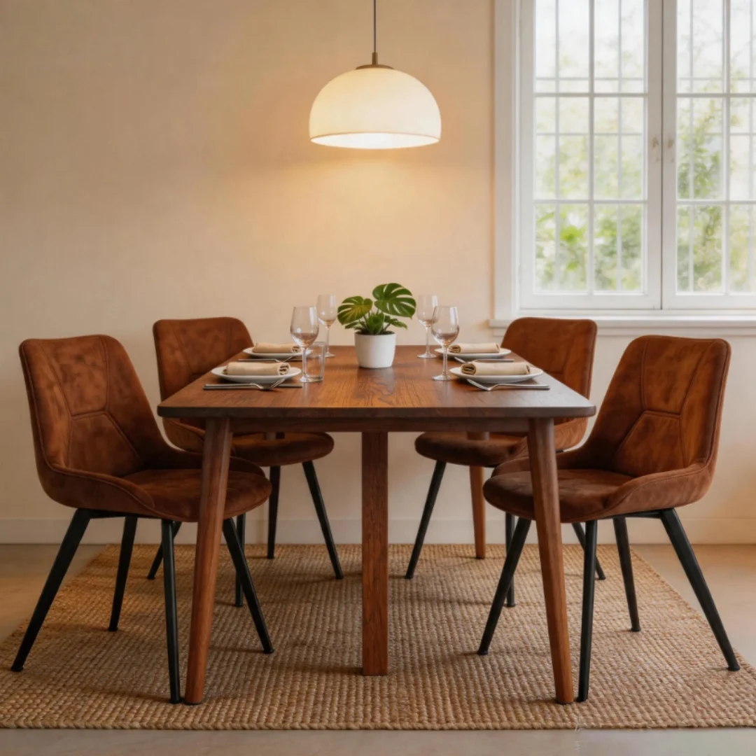 Ensemble de 4 chaises de salle à manger, aspect cuir marron, imperméable, pieds en métal, chaise de cuisine ergonomique