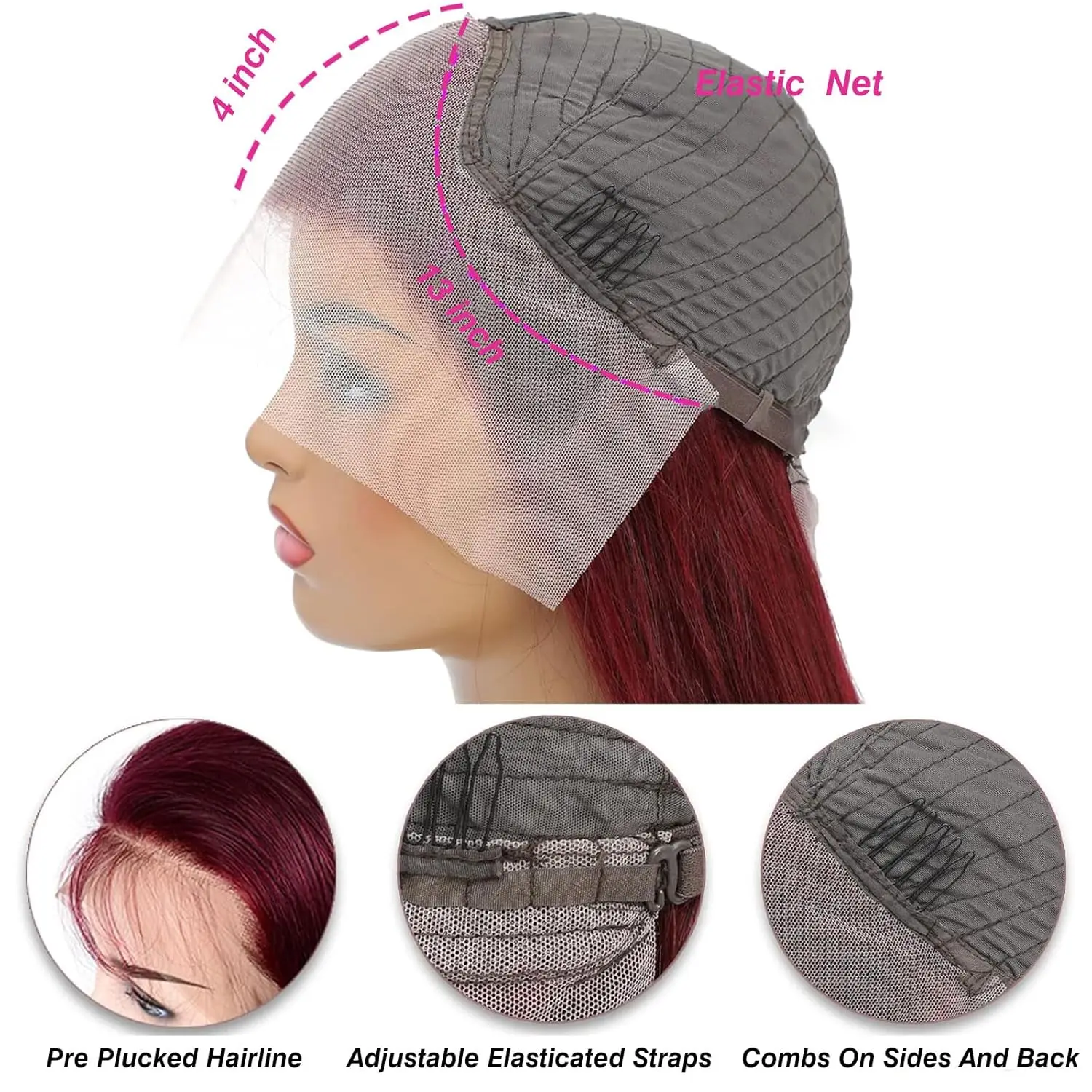 99J بورجوندي الدانتيل الجبهة الباروكات خصلات الشعر المستعار الإنسان 20 بوصة 13x4 HD شعر مستعار دانتيل شعر الإنسان قبل قطعها 200% كثافة مستقيم بورجوندي شعر مستعار