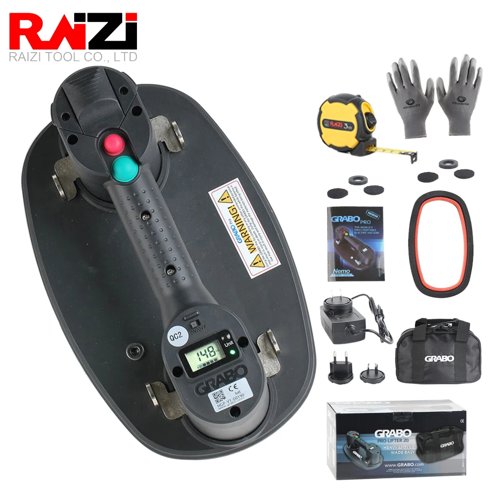 Raizi Grabo Pro Versão Elétrica Ventosa a Vácuo com Bateria para Madeira Drywall Granito Telha de Vidro Laje Levantamento Levar Ferramenta