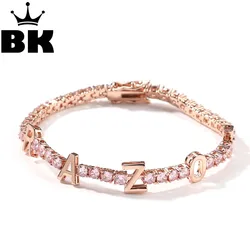 THE BLING KING-pulsera con nombre personalizado para mujer, cadena de tenis CZ de 3mm, circonita cúbica chapada en oro de 18K, letras DIY, regalo de joyería