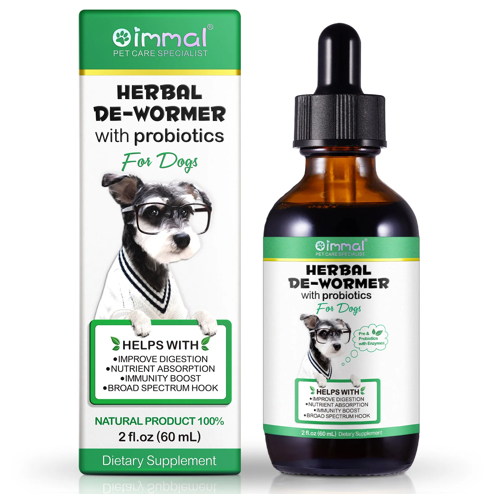 Liquid Drops Herbal Dewormer with Probiotics Improve Digestion Nutrient Absorption Immunity Boost Broad Spectrum Hook for Dogs