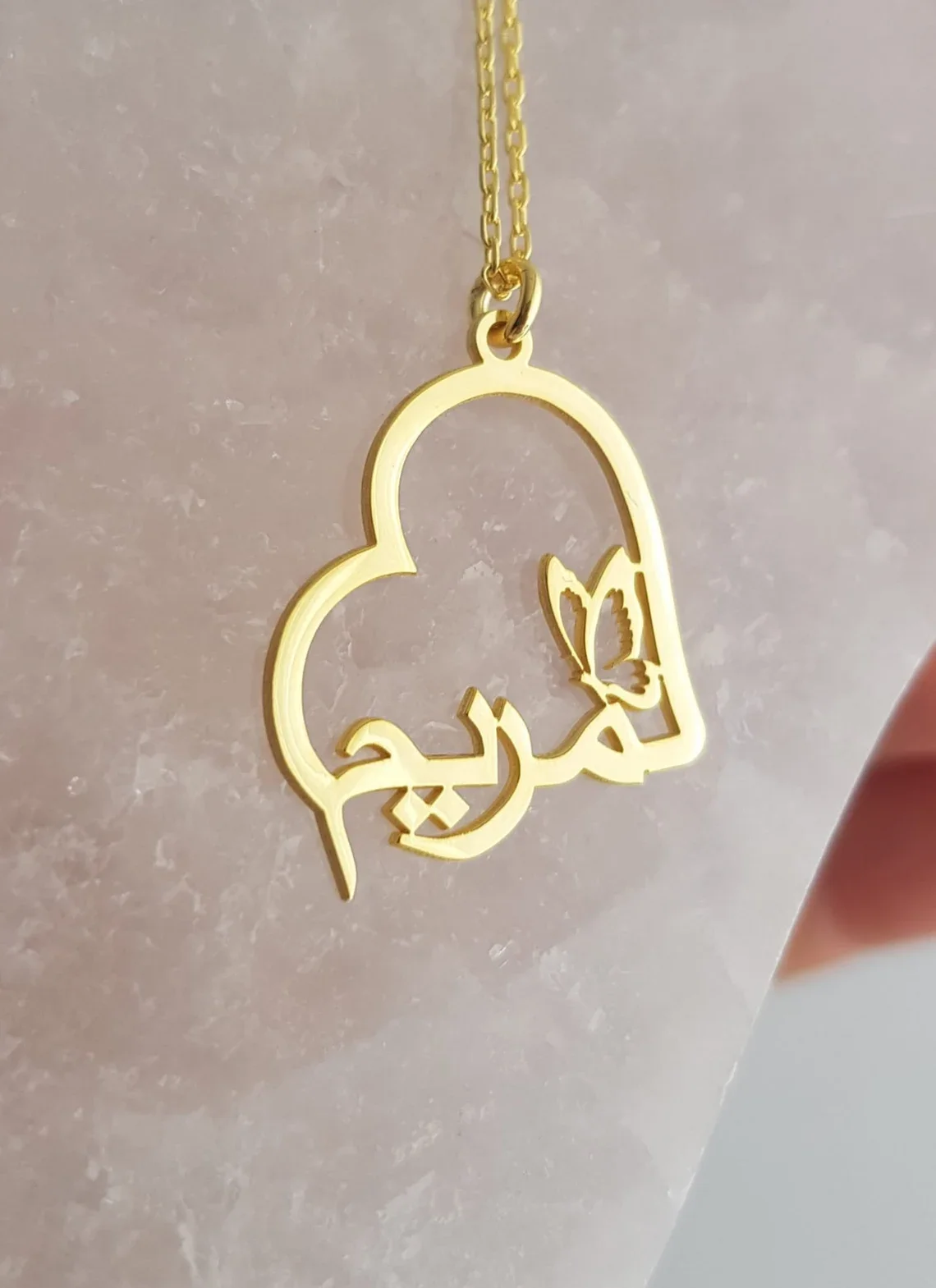 

Custom Arabic Name Skeleton Heart Butterfly Necklace Personalized Stainless Steel 18K Gold Plated Ladies Pendant Her Eid Gift