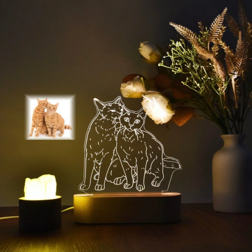 Personalized 3D Pet Photo Lights Dog Memorial Gift 3D Photo Lamp Anniversary Gifts For Wives Line Art Photo Light For Family