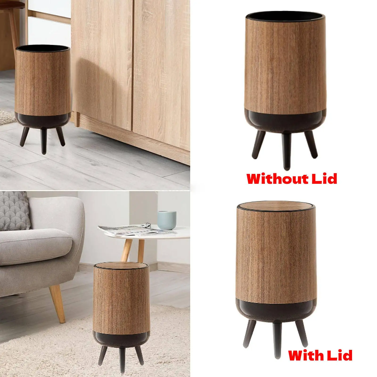 

15L Large Lapacity Household High-end Living Room Kitchen Bathroom No-bend High-leg Trash Can Wastebasket Rubbish