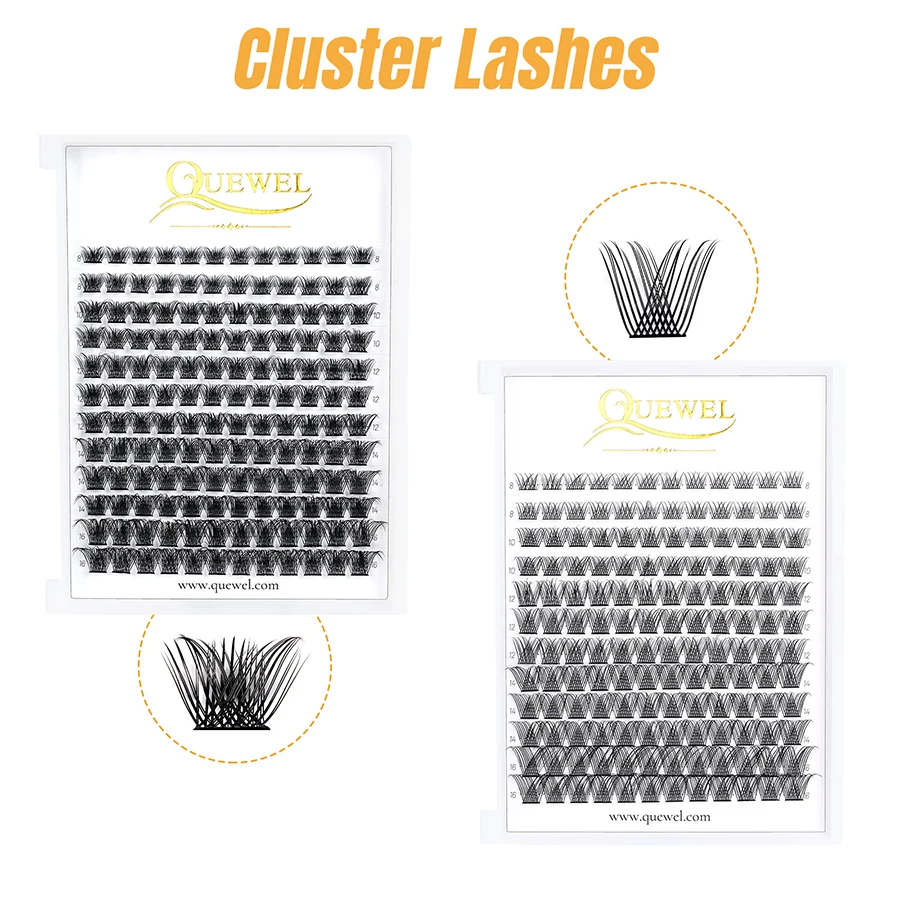 Quewel DIY Lashes Kit 144Pcs Cluster Eyelash Extension with Bond and Seal Long Lasting Lash Glue 8-16Mix Home DIY Cluster Lashes