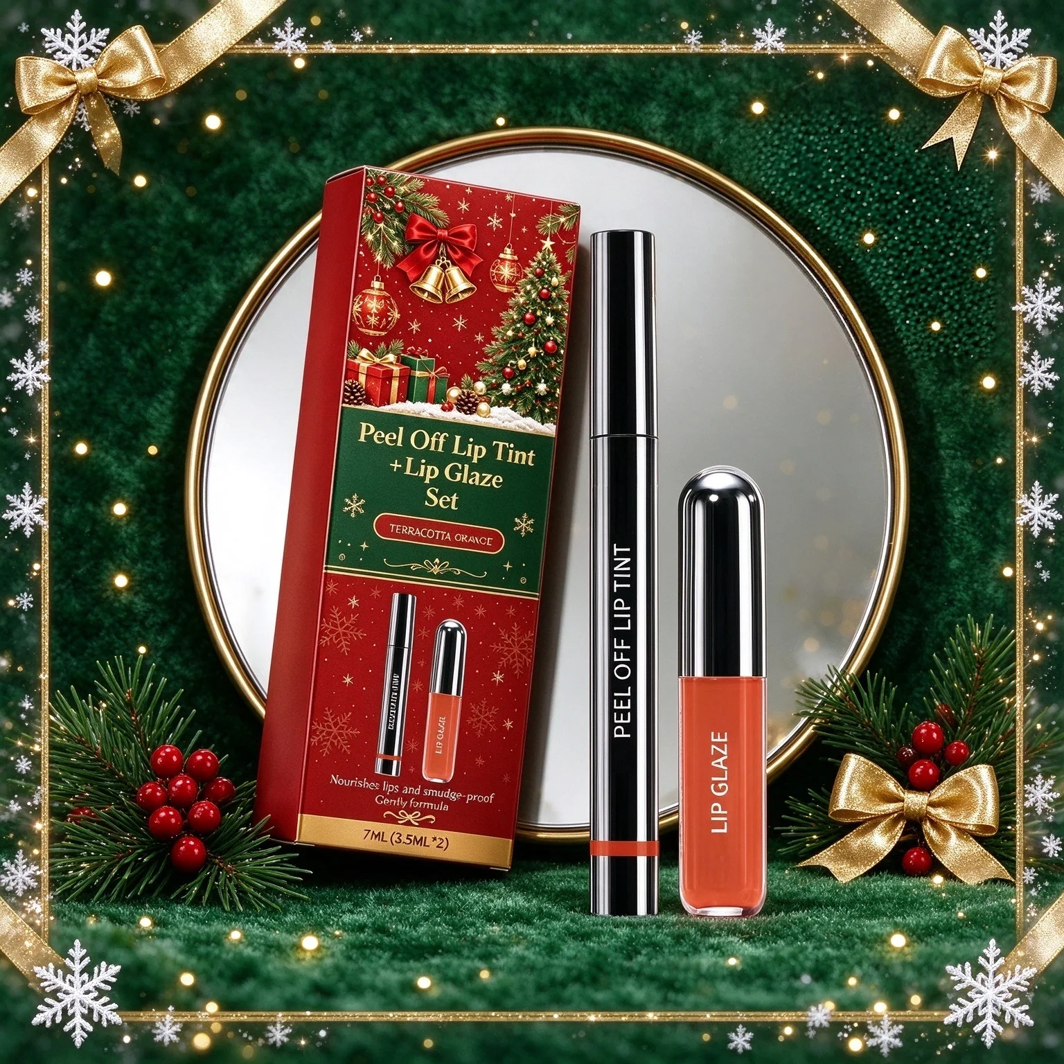 Christmas Limited Lip Makeup Set Matte Glossy Peel off Lip Tint Non-stick Cup Smudge Proof Long Lasting Holiday Beauty Box Set