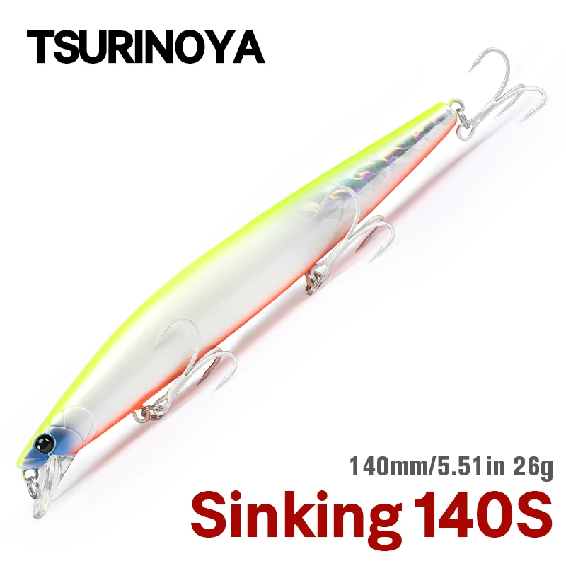 TSURINOYA 140mm 26g STINGER 140S sistema de peso de tungsteno Señuelos de pesca hundidos Minnow fundición larga Jerkbait cebos duros lubina