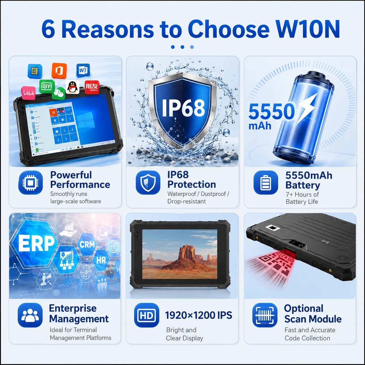 Immagine 6: CENAVA W10N Tablet Industriale Robusto da 10.1 Pollici IP68 con Windows 11, Intel N5100, 8GB, 128GB, RJ45, RS232, Antiurto e Impermeabile