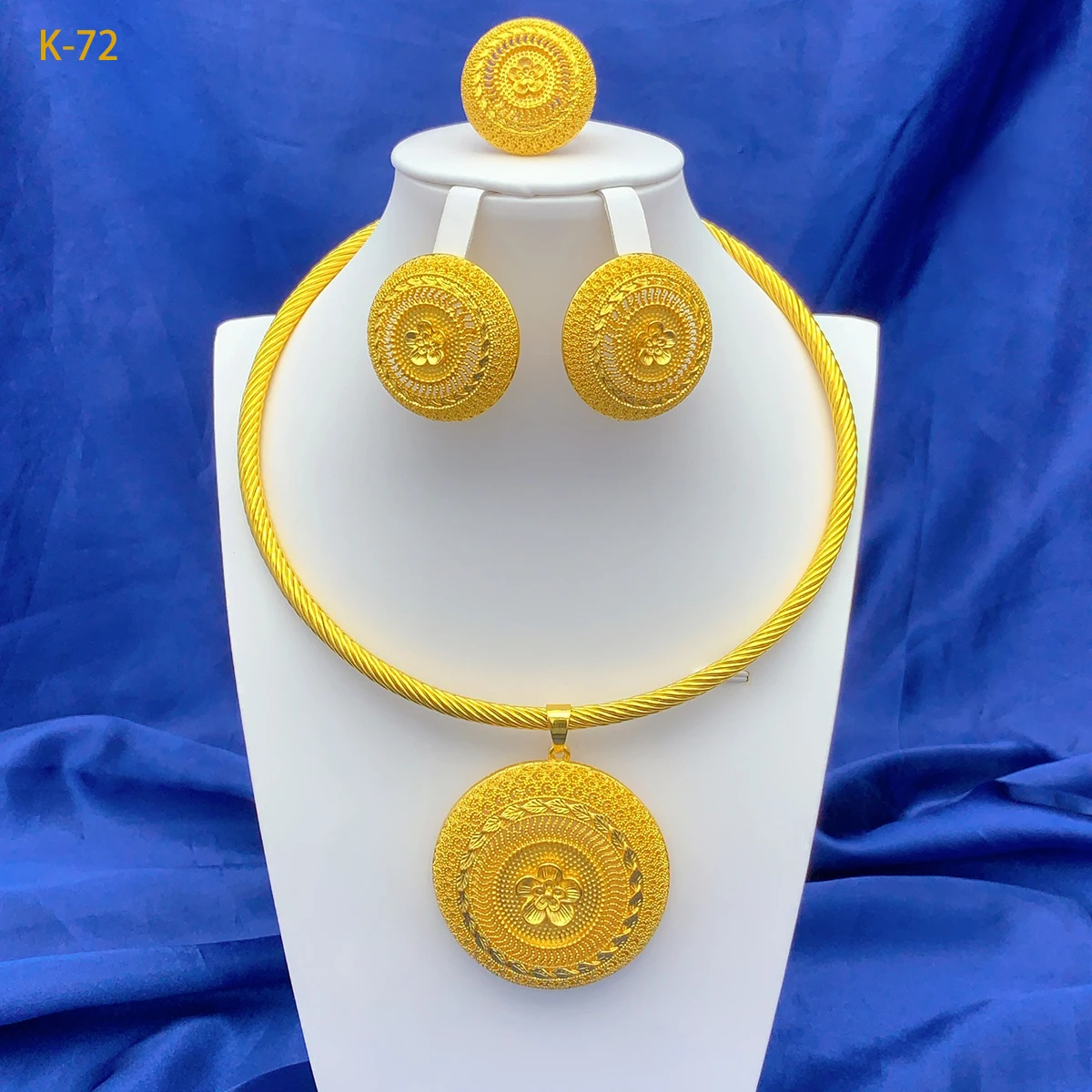 Luxus Indische Runde Halskette Und Ohrringe Schmuck Sets Für Frauen Äthiopischen Dubai Braut 24k Gold Farbe Set Hochzeit Party geschenke