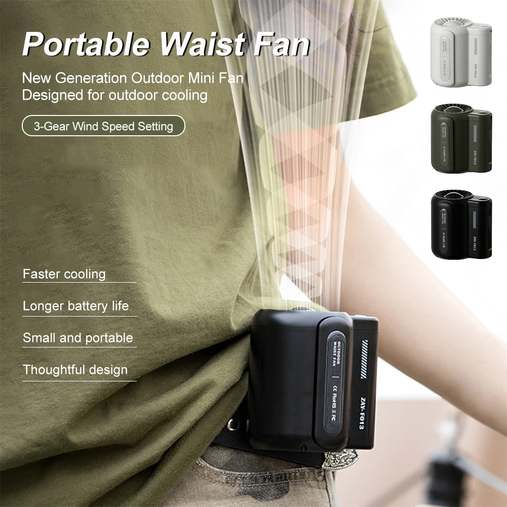 New Portable Waist Fan Rechargeable Bladeless Electric Fan 4500mAh USB Charging Waist Hanging Fan 3 Wind Speeds Camping Travel