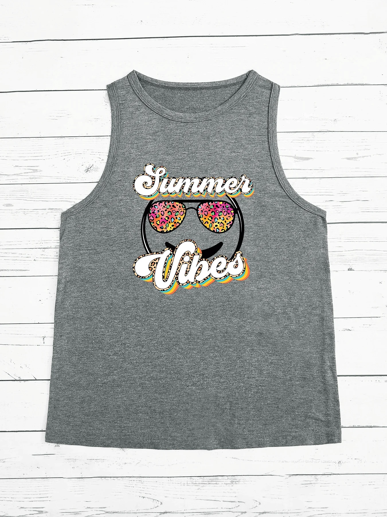 Summer Vibes Retro Printed Sunglasses Fashion Funny Sports Women's Tank Top Loose O Neck Sleeveless Casual Tank