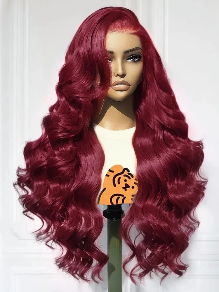 Body Wave HD Lace Front Wigs Human Hair 13x6 Burgundy Water Wave Lace Frontal Wig 99j Red Colored Brazilian 200 Density 30 Inch