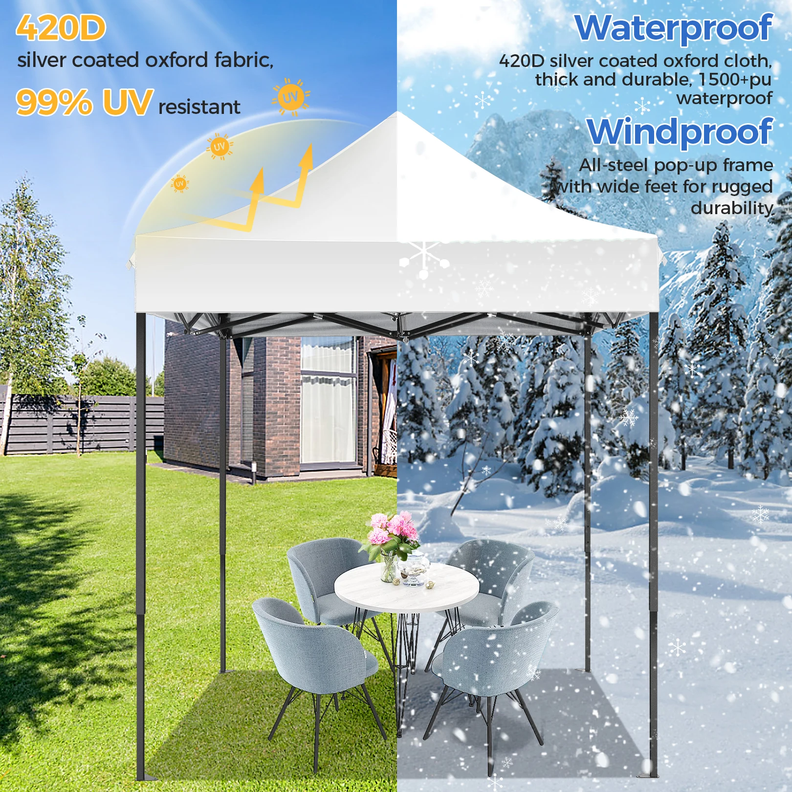 COBIZI 6.6x6.6FT Pop up Canopy Tent Heavy Duty Without Sidewalls, Easy Set-up Commercial Outdoor Party Tent, 100% Waterproof Wedding Tents Gazebo, 3 Height Adjustable with Carry Bag