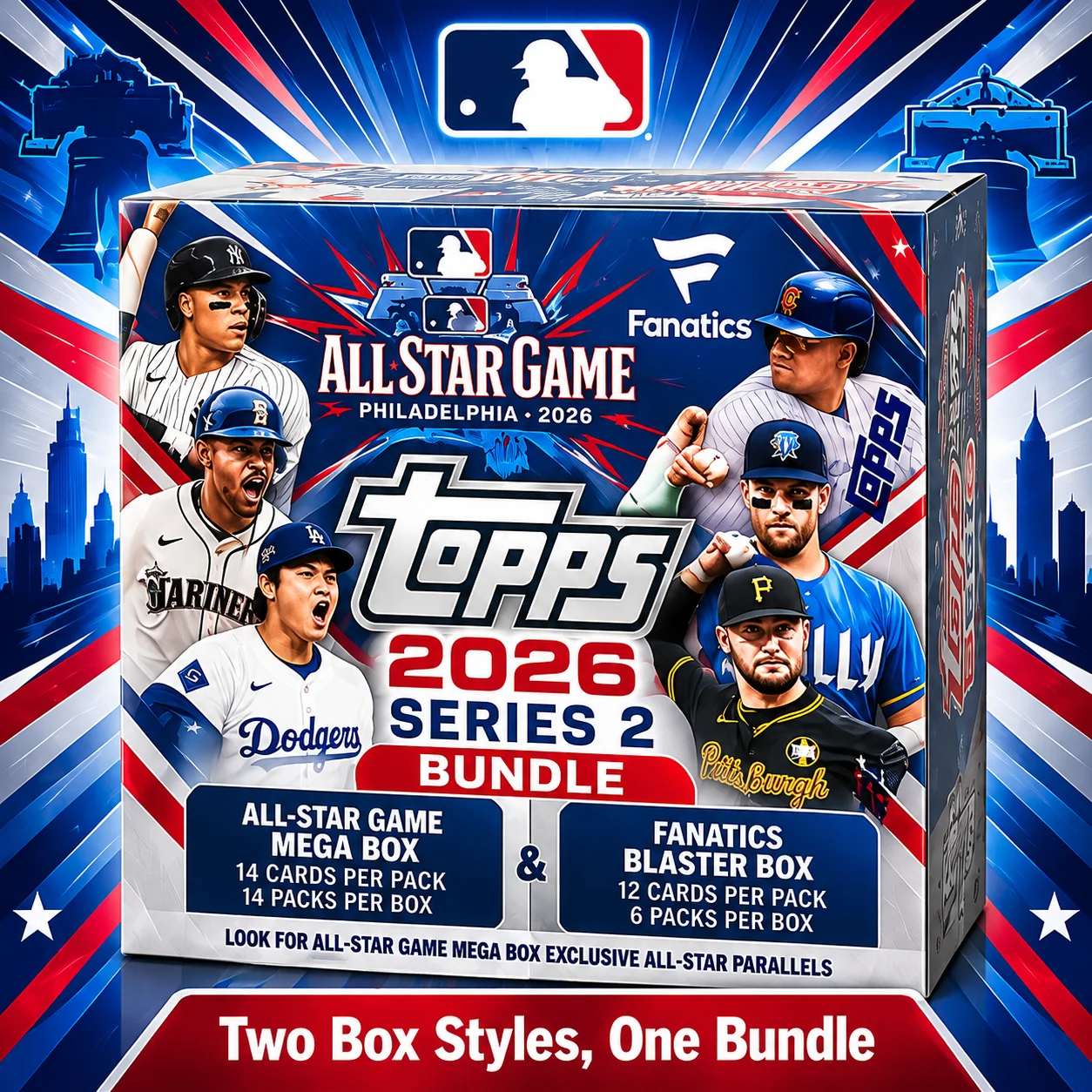 2026 Topps Series 2 Baseball All-Star Game Mega Box With Fanatics Blaster Box, 20 Packs MLB Baseball Trading Cards Collector Bundle for Pack Opening, Baseball Card Collecting And Sports Card Gifts