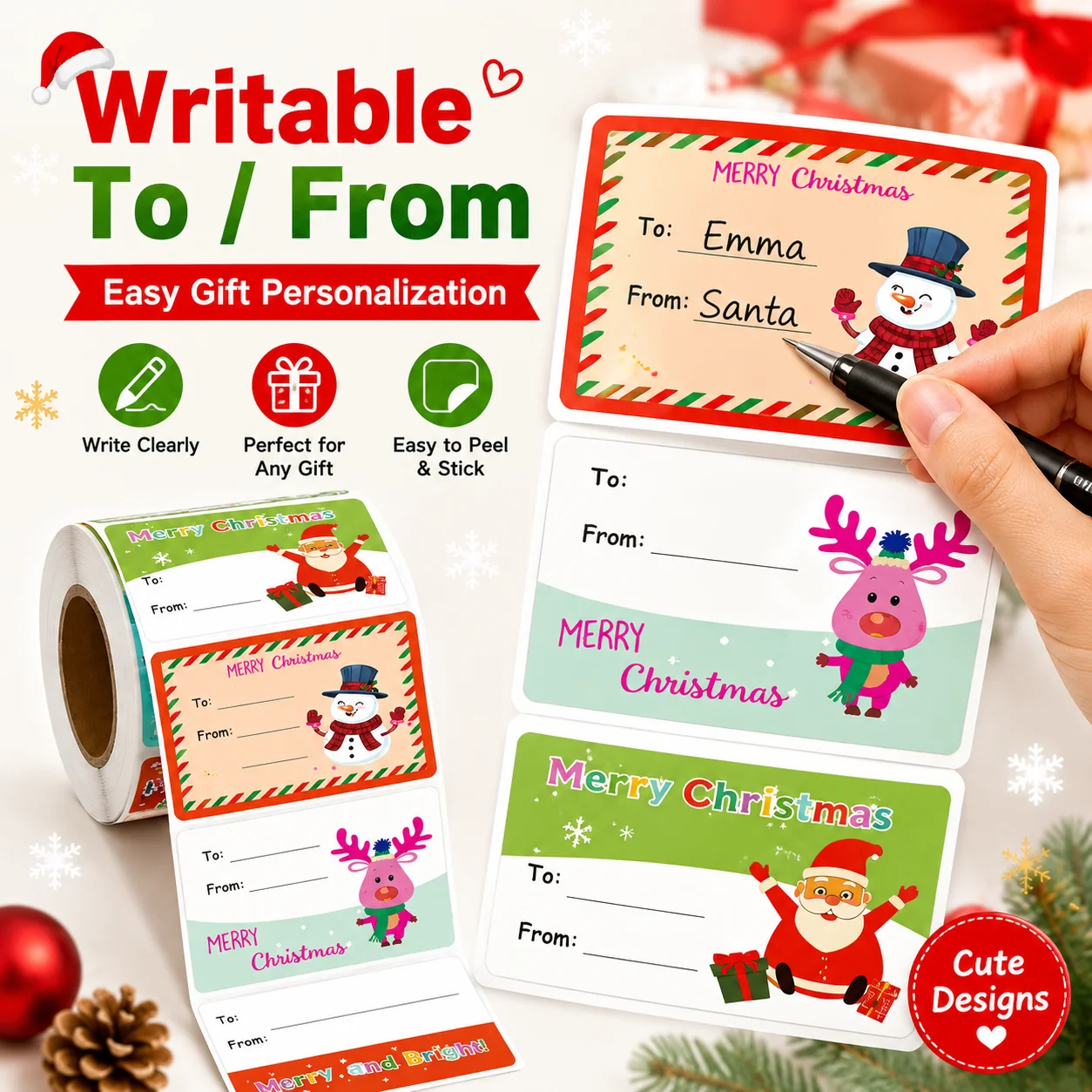 200Pcs Christmas Gift Tag Stickers, Self Adhesive To From Labels, Merry Christmas Present Sealing Stickers for Gift Wrapping, Candy Bags, Boxes, Envelopes