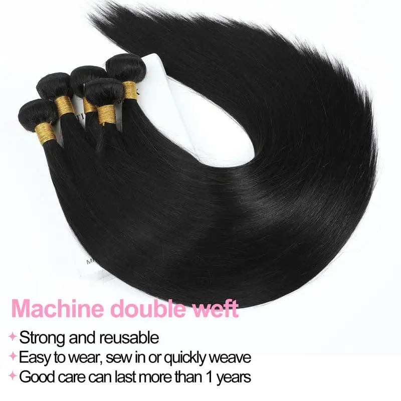 ストレート人毛 1 3 束 # 1Bカラー未加工ブラジル産バージン人毛ナチュラルブラックダブルウェフトヘアエクステンション