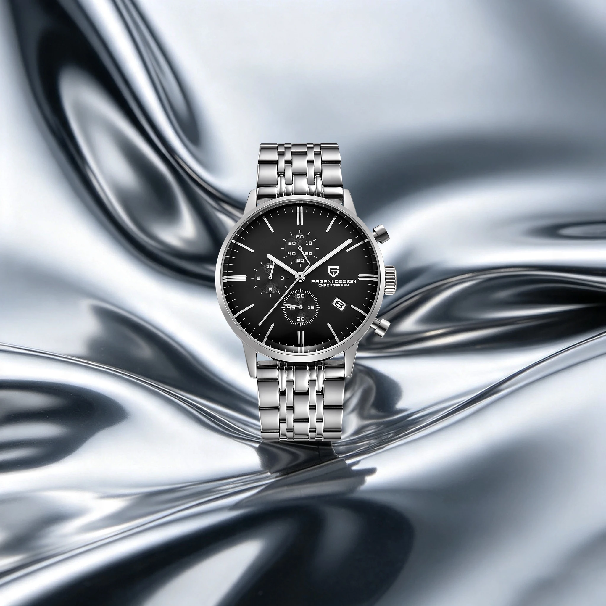 Image of PAGANI DESIGN Light-Business Herren-Quarzuhren 46,5 mm mit Datumsanzeige, wasserdichte Edelstahluhren als perfekte Geschenkoption für Herren.
