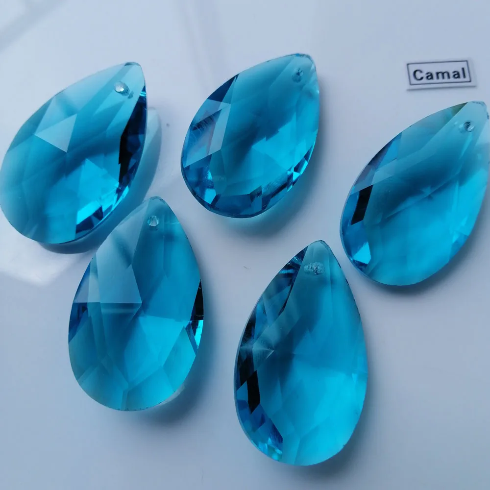 Camal 5PCS 38mm Lake Blue Mesh Shape Drop Crystal Pendants Prisms Beads Hanging For Chandelier Lighting Lamp Part Wedding Decor