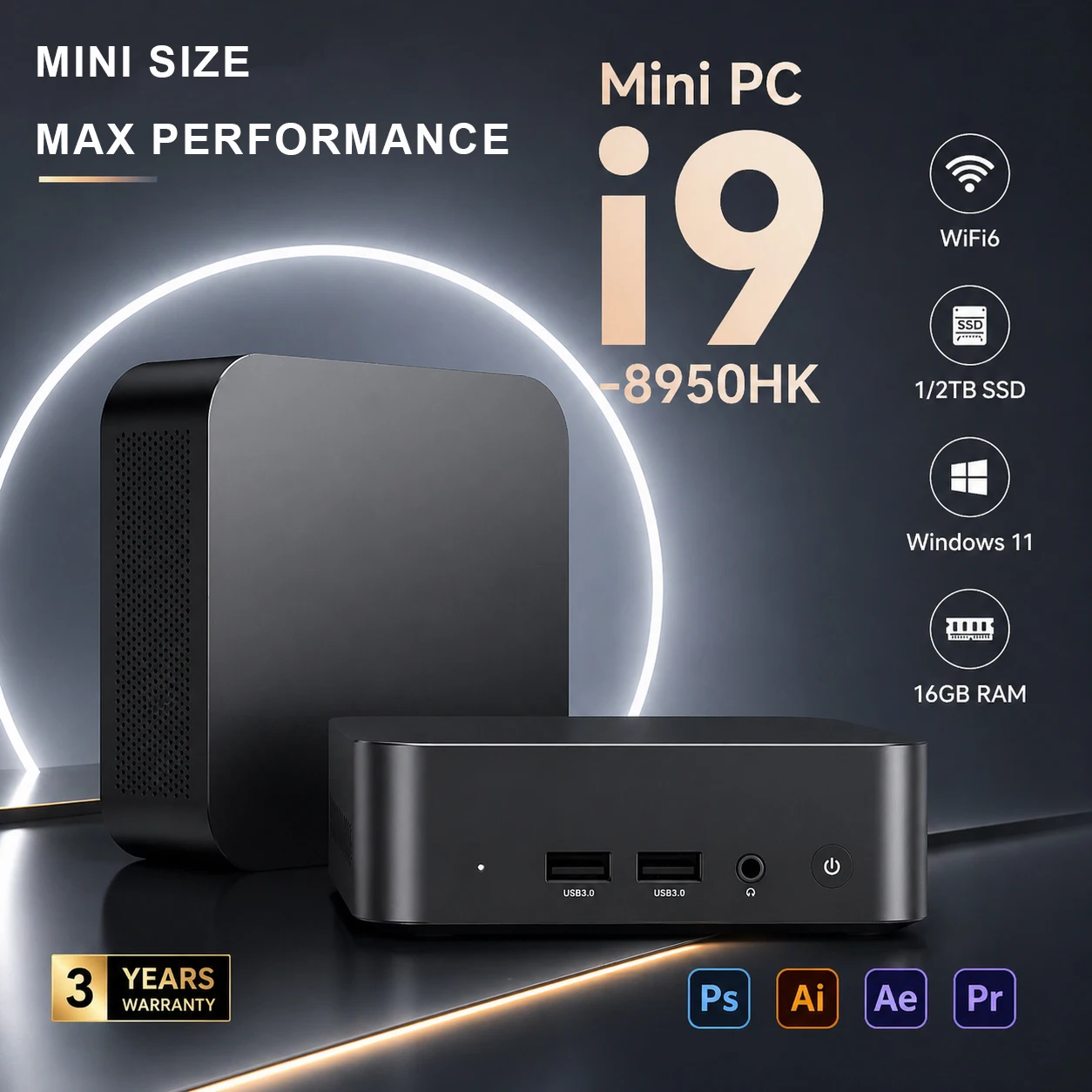 Mini PC i9 con Windows 11, Intel Core I9 8950HK, Mini PC i9 con Intel i3 6100, 16 GB de RAM, SSD de 1/2 TB, WiFi 6, Mini Ordenador con Pantalla de 3 Pantallas