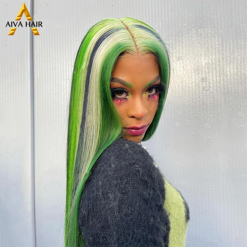 Highlight Green Color Synthetic 13x4 Lace Front Wig Straight Heat Resistant Drag Queen Cosplay Wigs For Women Pre Plucked 180%