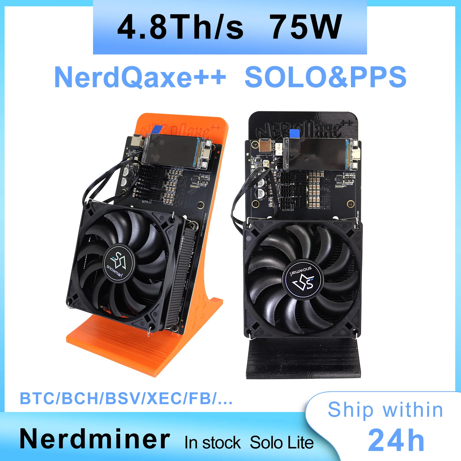 NerdQaxe++ 4.8TH/s جهاز تعدين بيتكوين |   جهاز تعدين منفرد بقوة 75 وات SHA-256 BTC مع 12 فولت 10 أمبير PSU